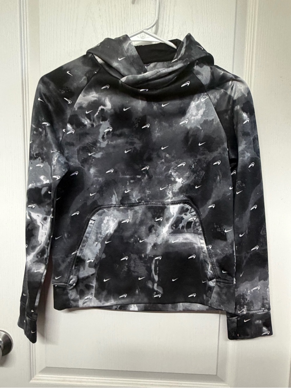 Nike Black, Gray & White Tie-Dye Swoosh Therma-Fit Hoodie